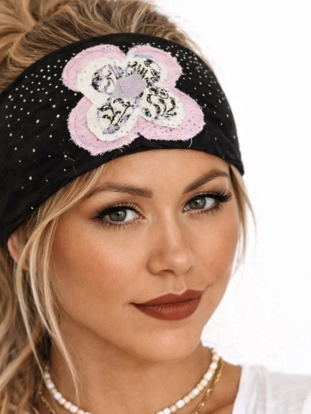 Boho Patchwork Wide Headbands Duo, Fits All Rhinestone Cotton Linen Hairbands